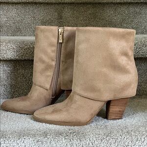 Jessica Simpson Tan Suede Fold-Over Ankle Boots